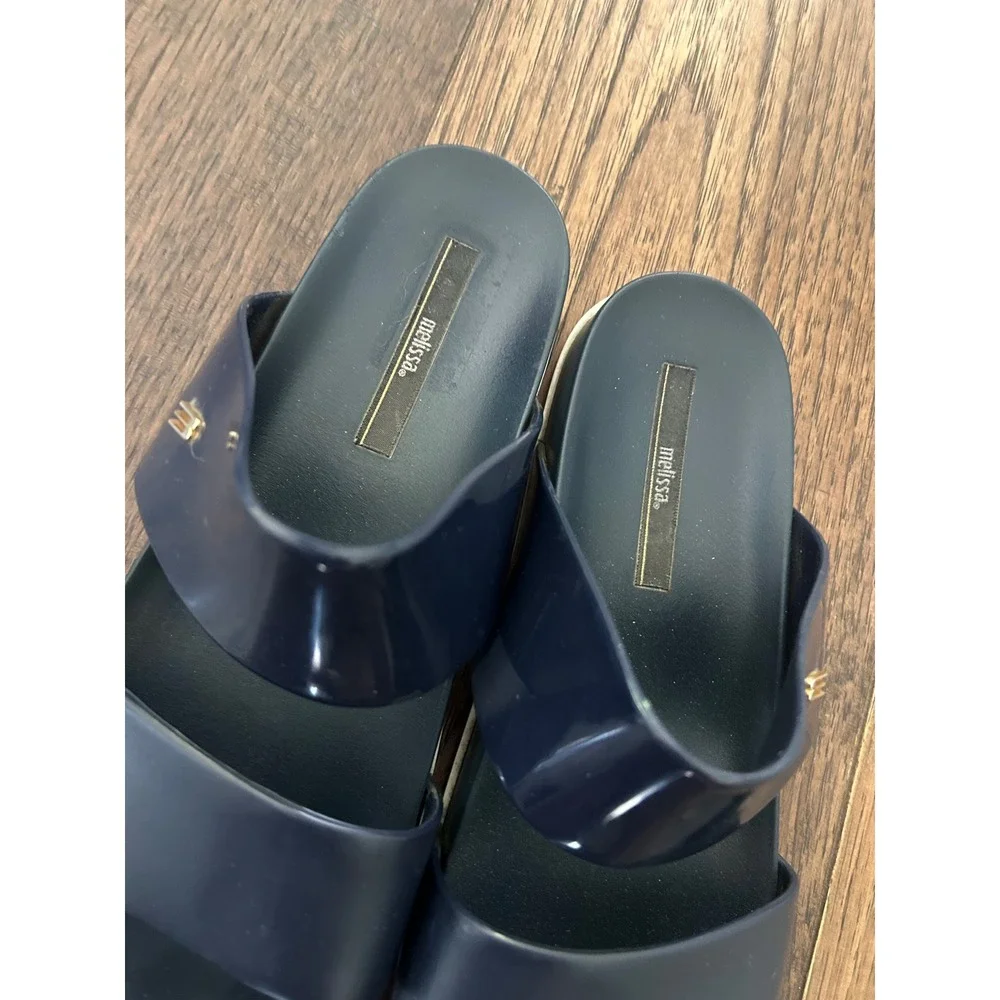Mini Melissa cosmic Navy Blue Double Strap Jelly Slide Platform Sandals Brazil 8